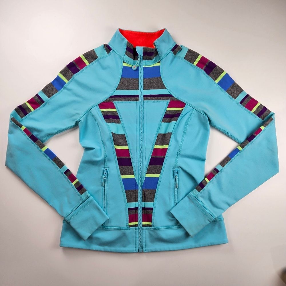 Girl's Ivivva Teal Multicolor Striped Athletic Jacket Size 14